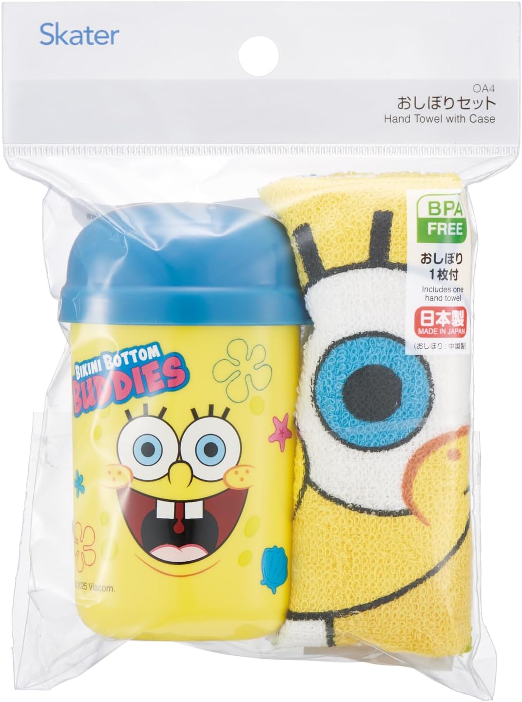 Skater SpongeBob OA4-A Hot Towel Set with Case, Made in Japan