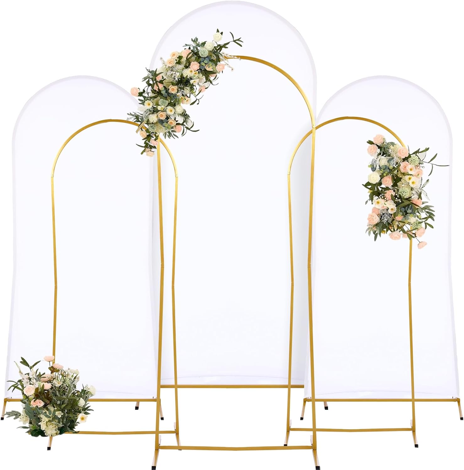 Wedding Backdrop Stand Set Of 3 (6/6.6/7.2FT) Metal Balloon Arch Stand For Party And Ceremony,Arched,Gold