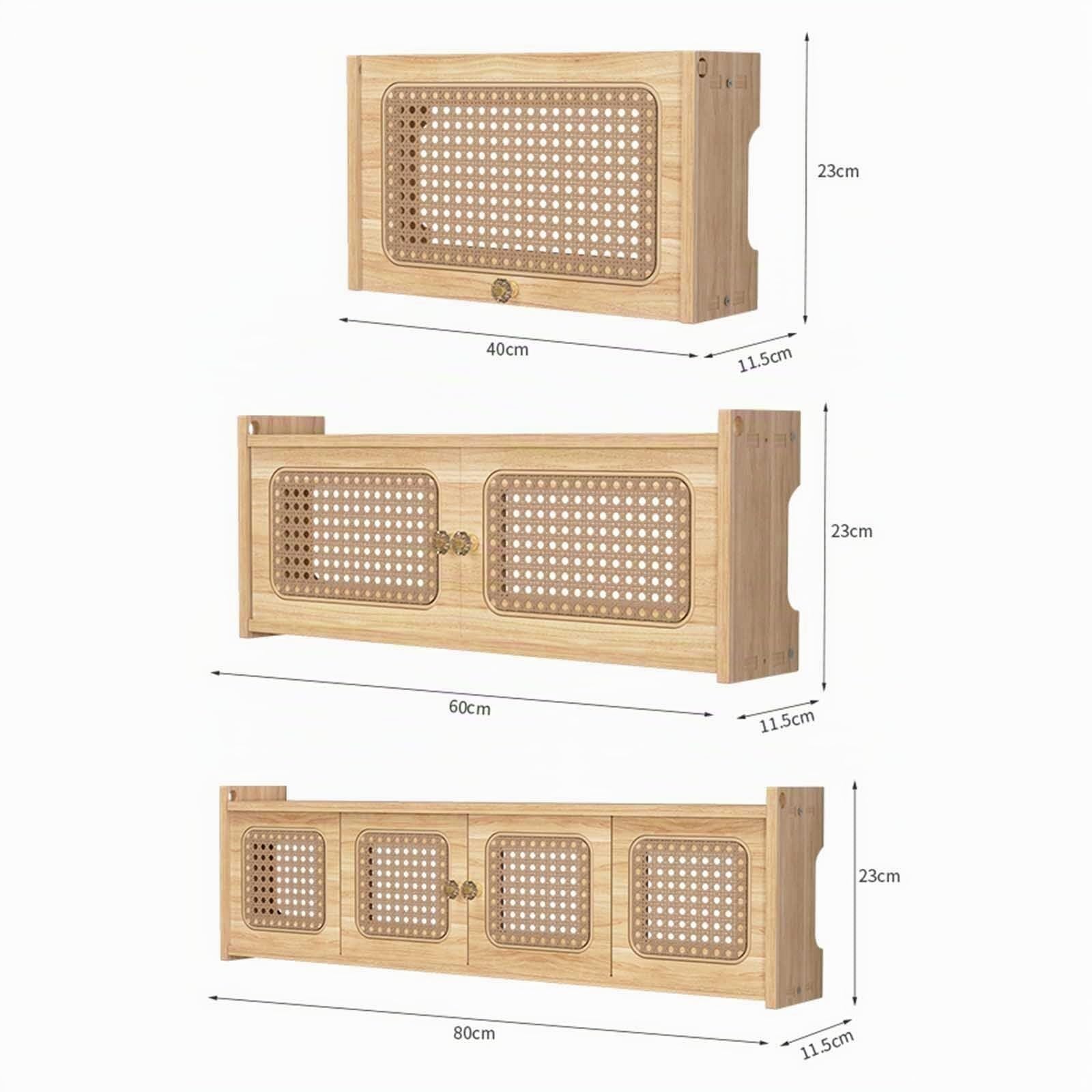 Cable Management Box Wandhalterung Aufbewahrungsbox für WiFi Router Kabel Steckdosen Verstecken Router Schrank aus Holz & Rattan Router Regal für Mediacenter Router Box Signalfreundlich(40x11.5x23cm)