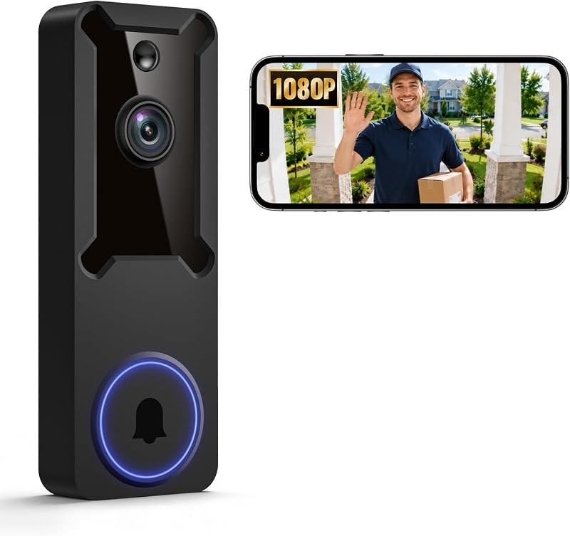1080p Wireless Wi-Fi Video Doorbell Camera | AI Human Motion Detection, Battery Powered, 2.4G WiFi, Night Vision, 2 Way Talk, Indoor/Outdoor Surveillance, Cloud Storage