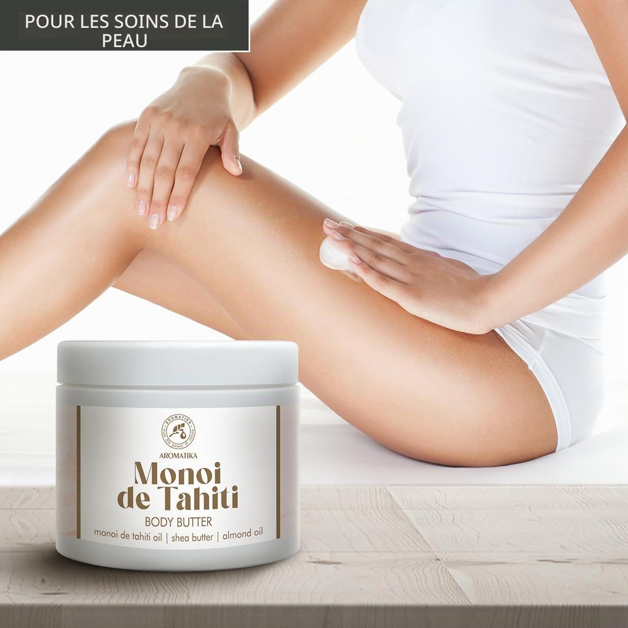 Beurre Corporel de Monoï de Tahiti 300 ml - Beurre Corporel Crème - Beurre à l'Huile de Monoï de Tahiti & Huile d'Amande - Beurre de Karité - Hydratant Corps - Soin de la Peau - Body Butter