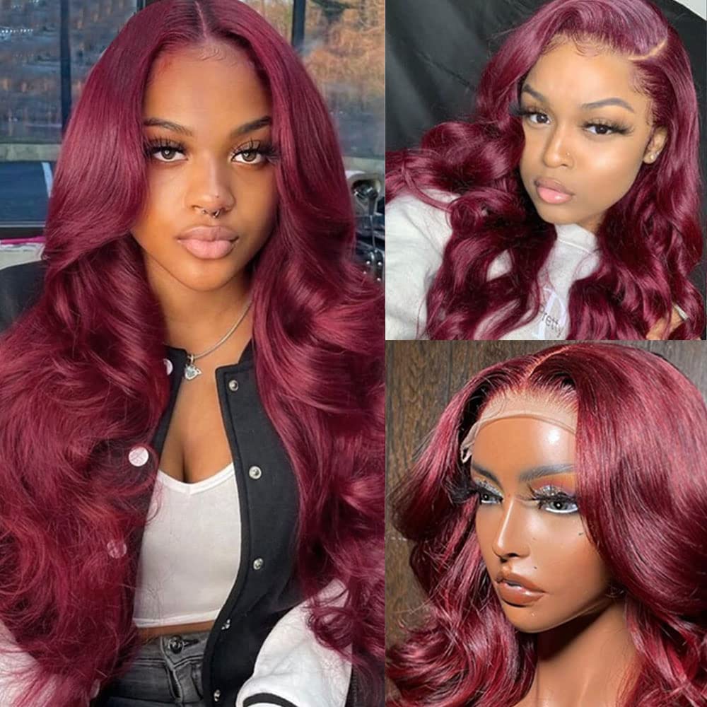 sterly 30inch 99j burgundy lace front wigs human hair 13x6 HD Body Wave Lace Front Wigs Human Hair 250 Density Pre Plucked Glueless Frontal Wigs Human Hair for Black Women