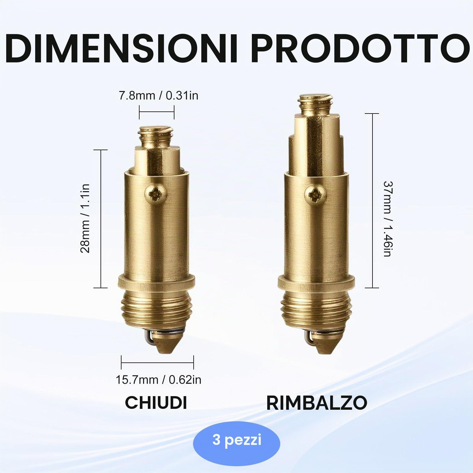 3 Pezzi Accessori per Lavelli Bullone, Valvole di Scarico Pop-Up Lavabi Click Clack Piletta Sostituzione Meccanismo, in Ottone, per la Maggior Parte dei Lavandini, Tappo di Scarico del Bacino