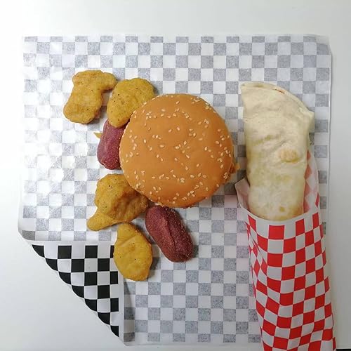 Miniatura 5 de 100 hojas de papel encerado en seco a cuadros rojos y blancos, forros de papel resistentes a la grasa, revestimientos para cestas (11.5 x 11.5