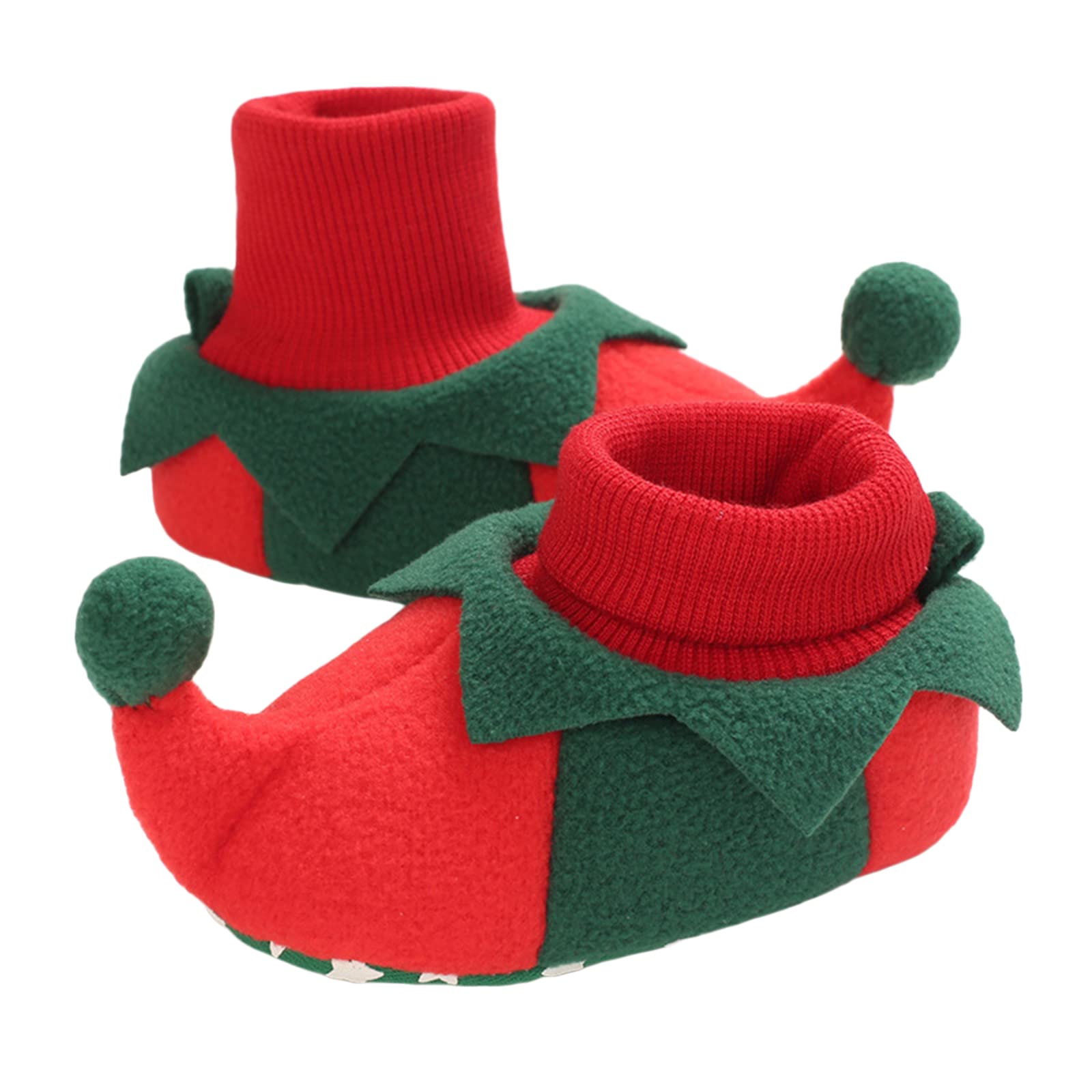 Newborn Baby Boys Girls Christmas Santa Booties Slippers Anti-Slip Socks Prewalkes Cosplay First Walkers (Red, 6-9 Months)