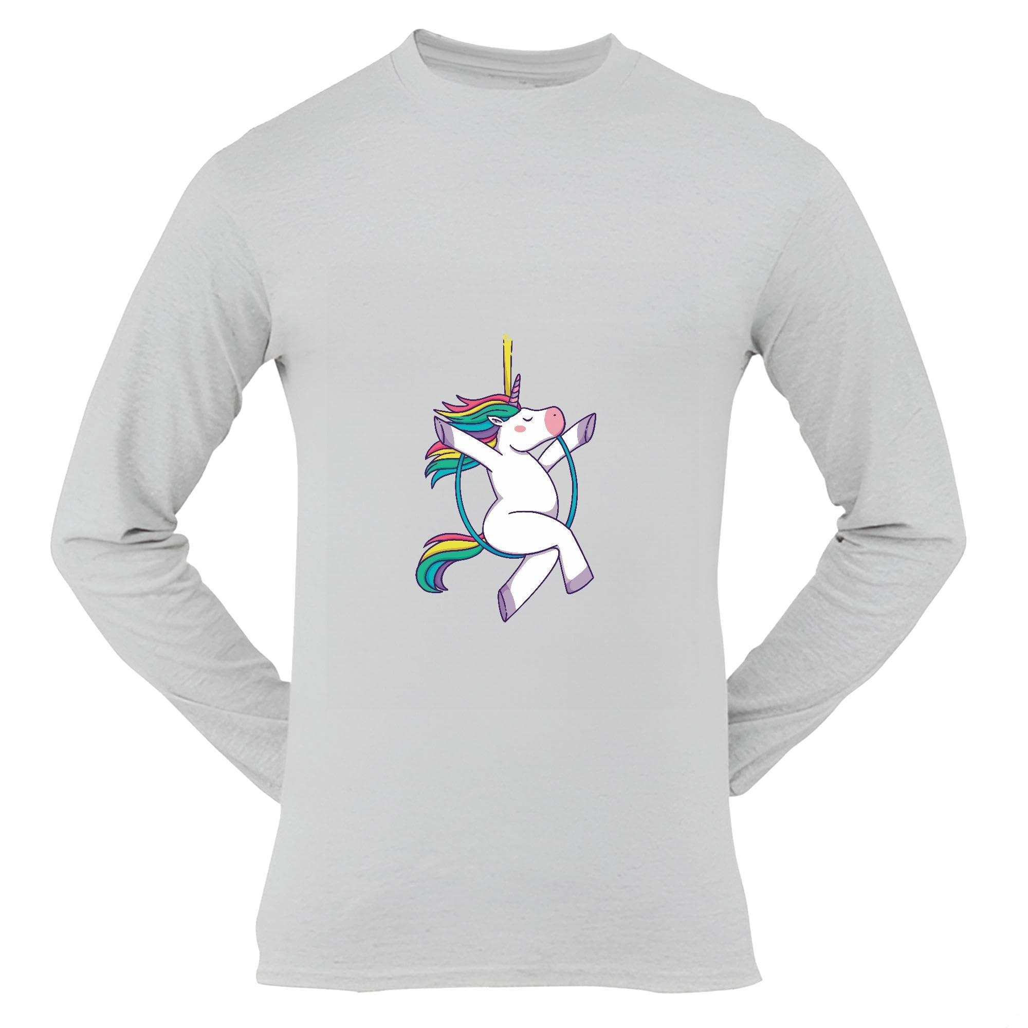 BefouloUnique Gift Idea Aerial Hoop Unicorn for and Adults Grey and Muticolor Unisex Long Sleeve T Shirt