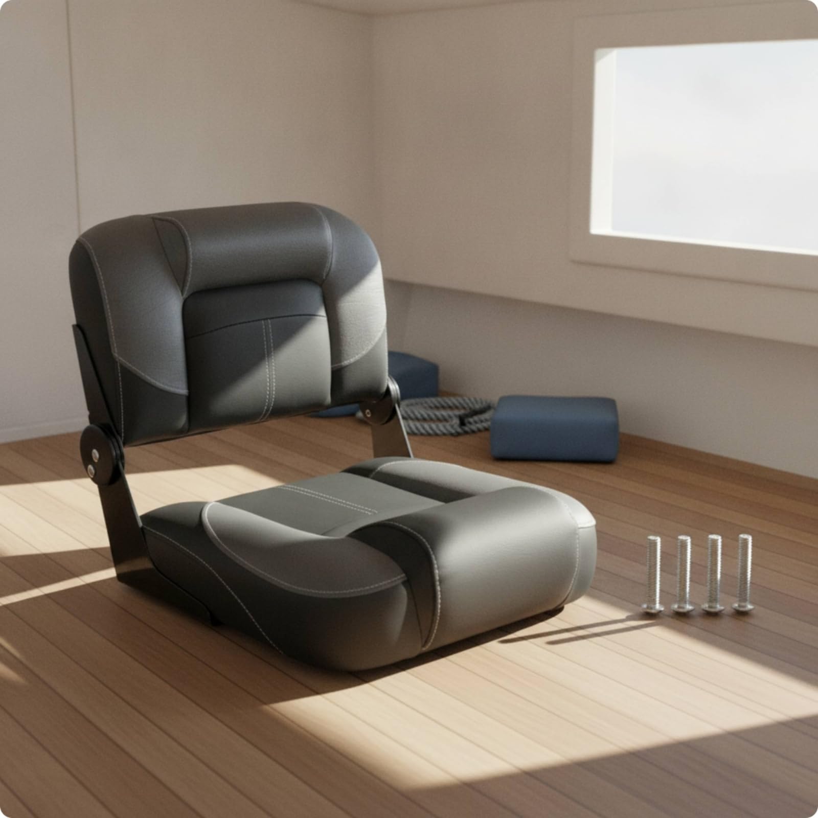 Sedile Marino Pieghevole Sedia Barca Poltrona Nautica Seduta Imbarcazione con Rivestimento Resistente E Cuciture Rinforzate Comfort a Lungo Durante La, Grigio Scuro E Nero