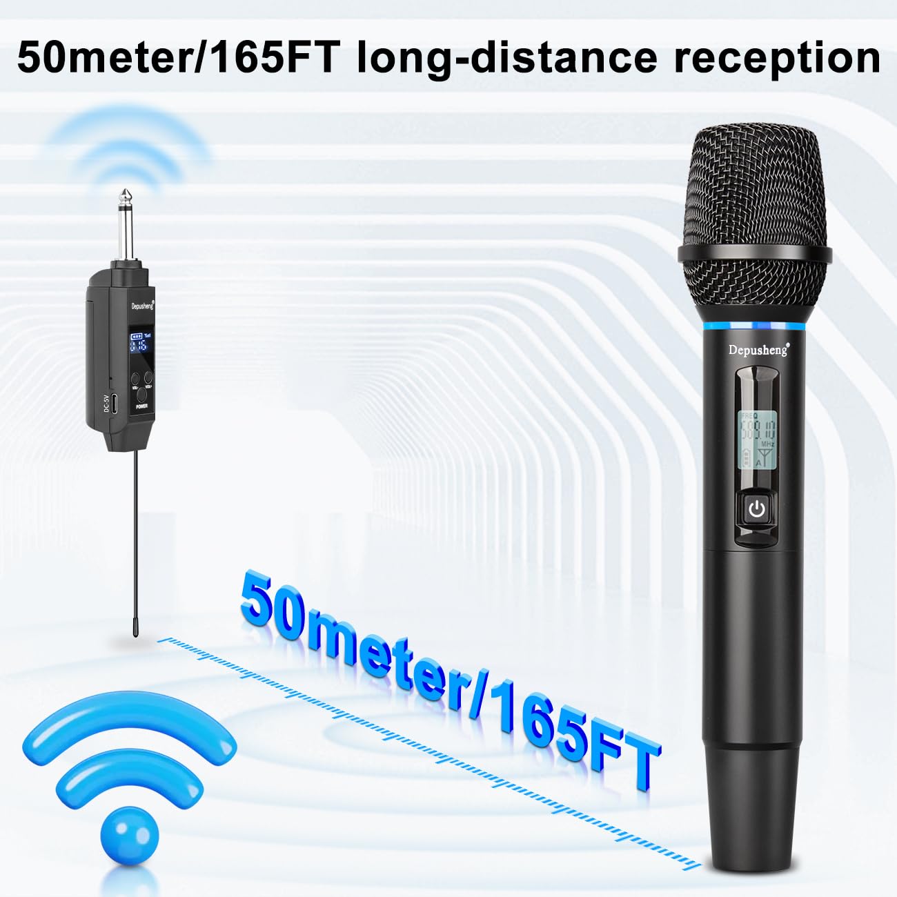 Depusheng Microfono wireless S2, microfono dinamico palmare, microfono per karaoke con ricevitore ricaricabile per feste di matrimonio, chiese e club (DPS-S2-2)