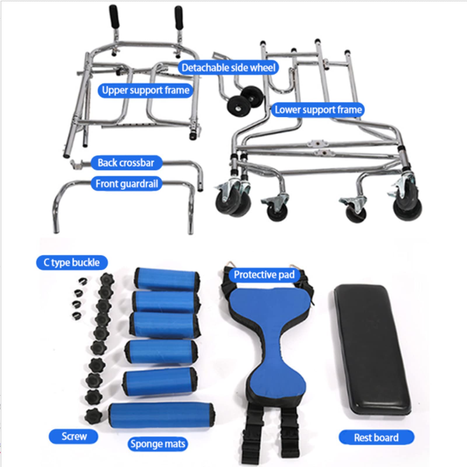Walker Personas Mayores,Marco pie Rehabilitación Hemiplejía,Andador Adultos, Ayuda Caminar Discapacitados,Andador Médico Portátil con Altura Regulable, Apto para Personas de 150-180 Cm