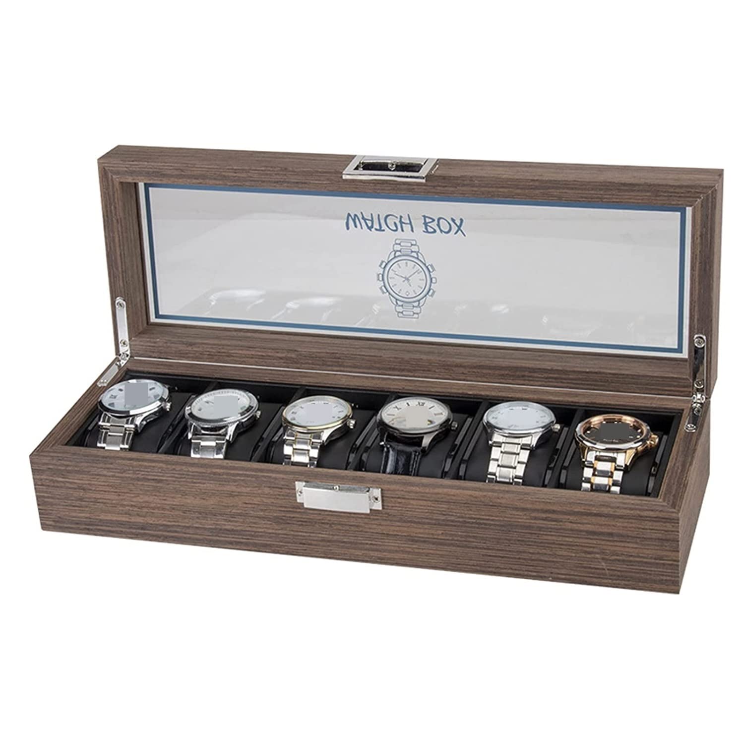 Scatola Porta Orologi Organizzatore Di Visualizzazione Per Orologi Elegante Custodia Per Gioielli In Legno A 6 Griglie Con Chiusura Di Sicurezza Superiore Trasparente Scatola Porta Orologi Uomo Donna