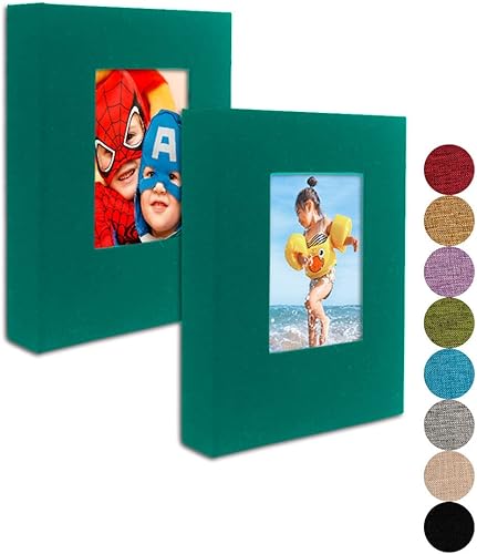 GPIRAL Álbum de fotos pequeño 4x6  páginas transparentes, cubierta de lino con ventana frontal, paquete de 2, cada álbum con capacidad para 52