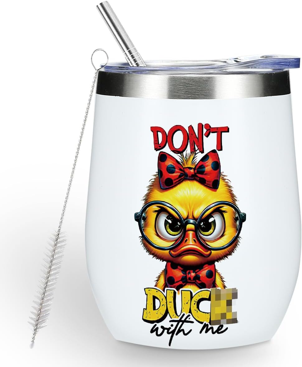 Funny Quotes Wine Tumbler, Sarcastic Duck Gifts Duck Decor Stuff Double Wall Vacuum Insulated Coffee Mug Wine Glass 12 oz Tumbler with Lid for Women Men Boss Mentor Birthday Appreciation Christmas