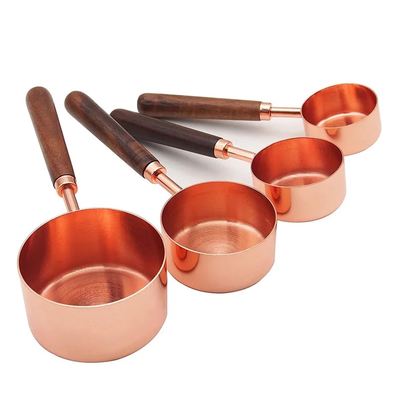 Messbecher- und Löffel-Set, Walnuss-Griff, Edelstahl, plattiertes Kupfer, Metall, Messschaufel, Backset, Küchenzubehör für Flüssigkeiten und Feststoffe