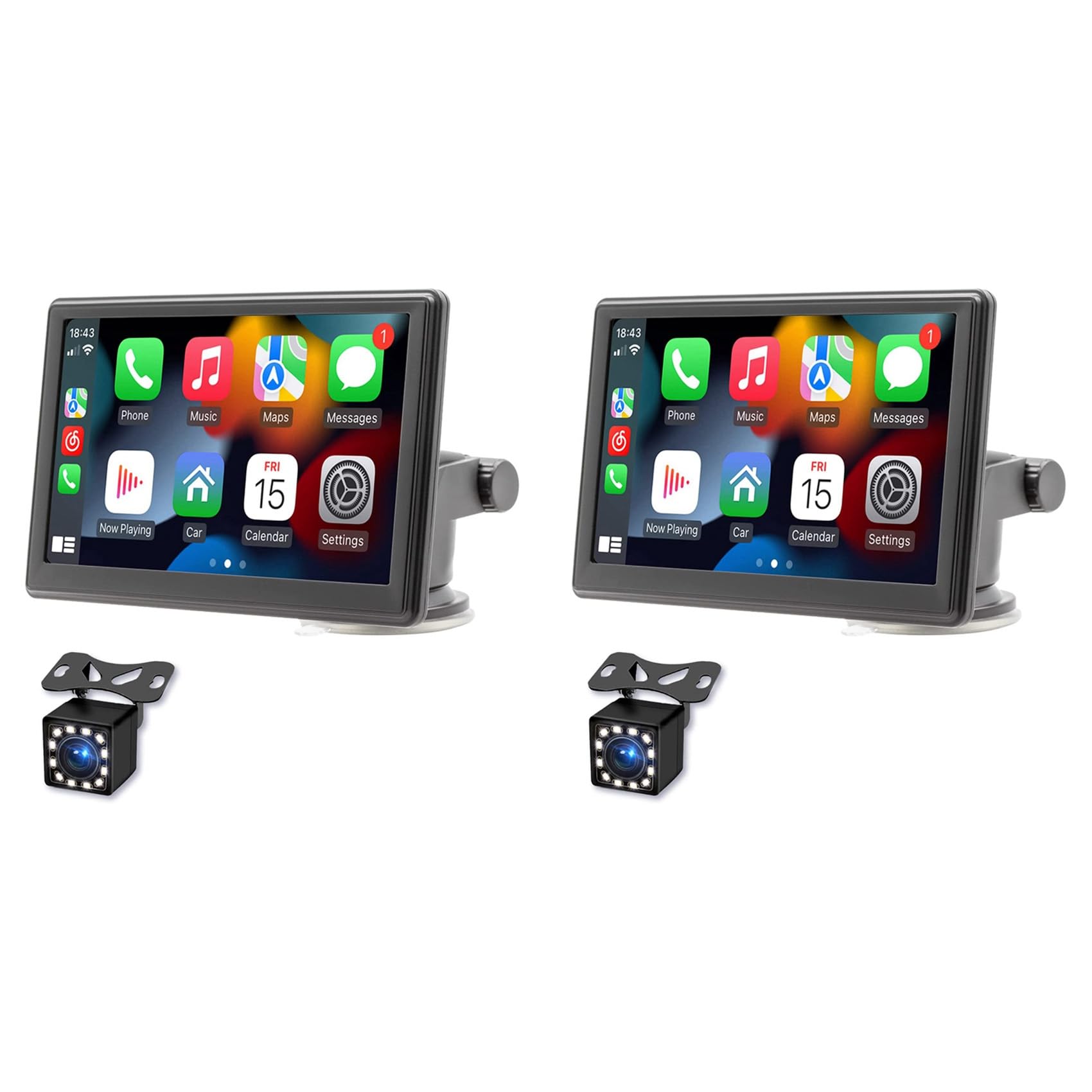 2X Supporto da Cruscotto per Schermo Carplay Wireless Portatile, Autoradio Bluetooth con Touch Screen da 7 Pollici, Autoradio FM, Fotocamera Posteriore, USB