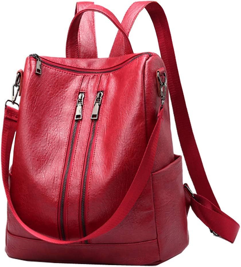 Huabor Fashion Leather Backpack Shoulder Bag Mini Backpack for Women (Red)
