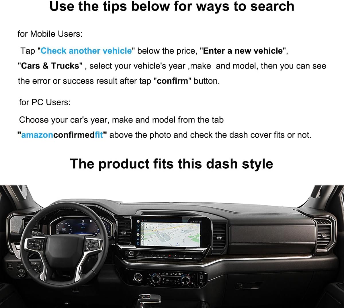 Yiz Dash Cover Mat Custom Fit for Chevy Chevrolet Silverado/GMC Sierra 1500 2500HD 3500HD with Forward Collision Alert with Light Sensor Dashboard Cap Pad Carpet Protector J310 (Black)