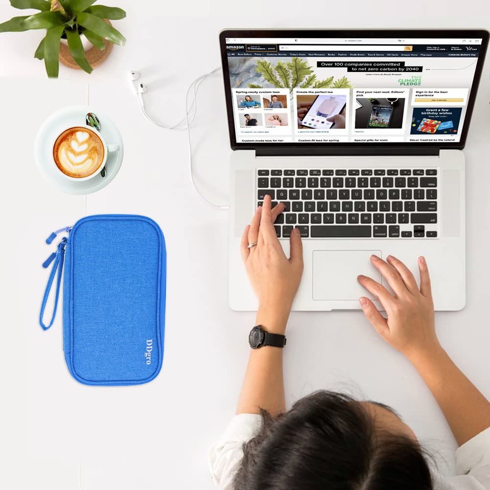 Tech Accessories Organizer Electronic Pouch Travel Bag for Keeping iPhone Charger Mobile Hard Disk Cable Cord Mouse Earphone Pens Certificates (Medium, Azure Blue)