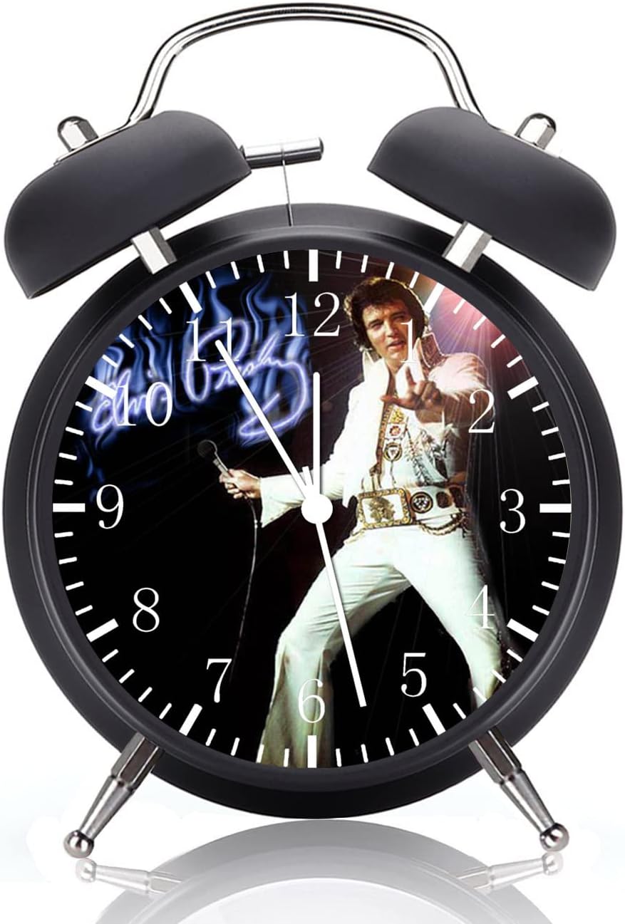 Twin Bell Elvis Alarm Desk Clock with Night Light Quite Silent Non-Ticking 4 Inches Glass Face - Great Decor for Home or Office – Best Gift Ideas for Birthday or Holidays G25