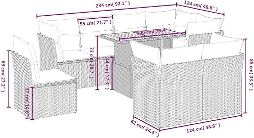Miniatura 3 de 9 Piece Garden Sofa Set in Black and Cream White, Modular Outdoor Furniture with Height Adjustable Table, Weather-Resistant PE Rattan and Steel