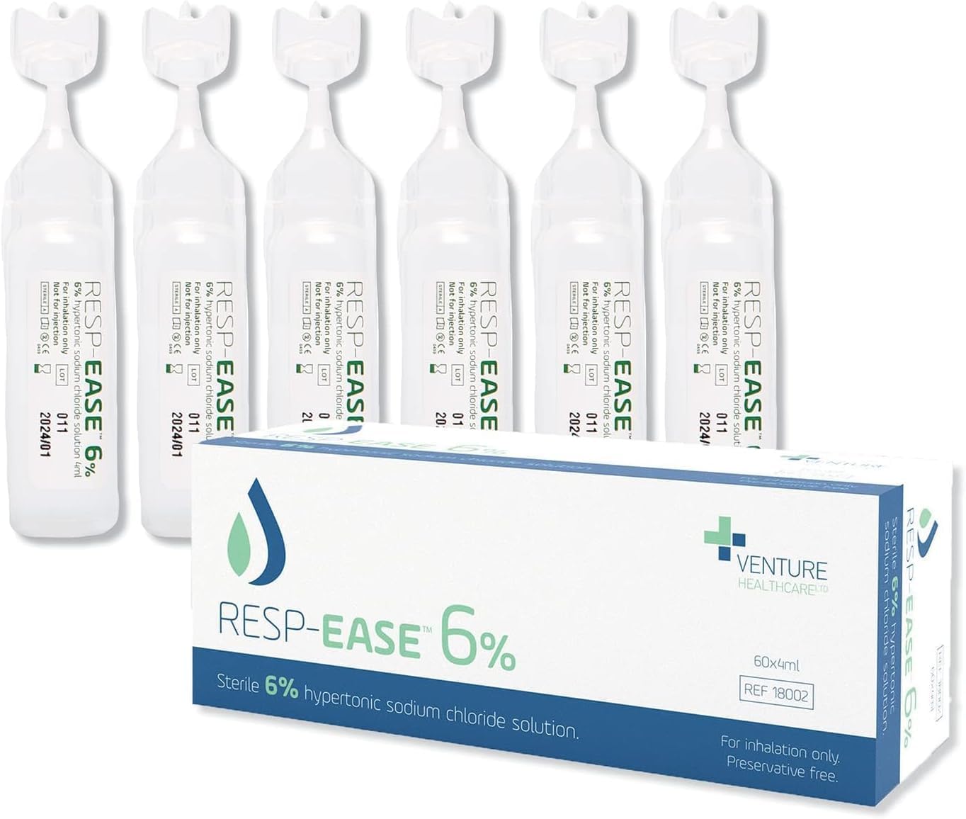 6% Hypertonic Saline Solution for Inhalation via Nebuliser 240ml / 8.11 FL OZ - Helps Clear Airways and Congestion from Lungs - 60 x 4ml Vials - Nebulizer Saline Solution