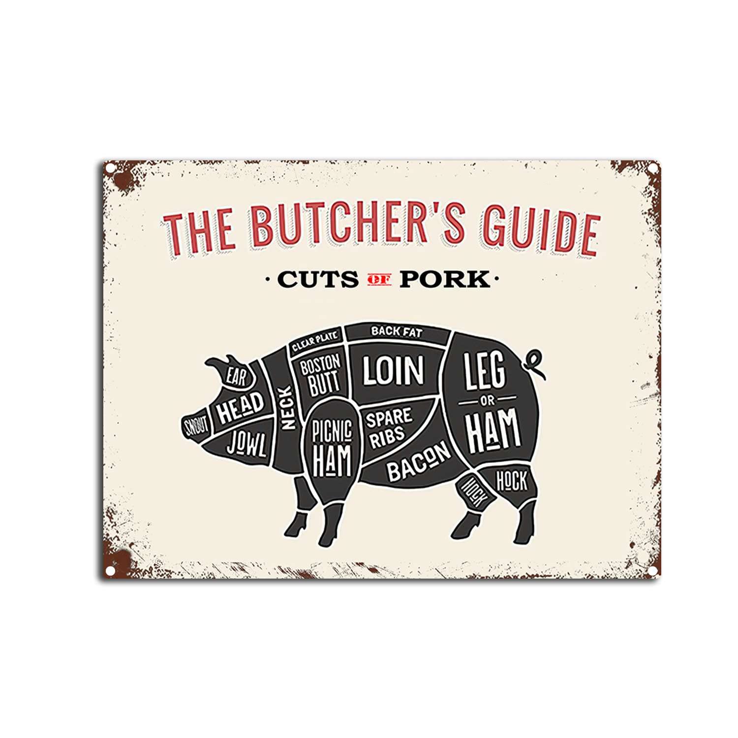 Vintage Butcher Guide Metal Tin Sign Cuts of Pork Tin Sign Retro Wall Art Sign for Home Kitchen Restaurant Bar Wall Decor 8x12inch-Tin Sign