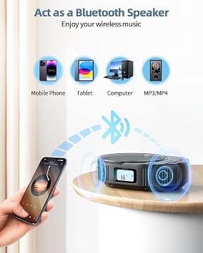 CD Player Portable, FELEMAN Upgraded 2 in 1 Portable CD Player & Bluetooth Speaker, Rechargeable Boombox CD Player for Car/Home with Remote Control