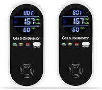 Koabbit 2-Pack 4-in-1 Natural Gas LPG LNG CO Detector with Temp Humidity Display for Home RV Apartment