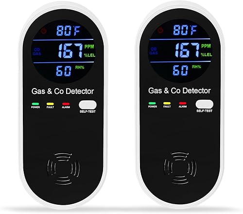Miniatura 1 de Paquete de 2 detectores combinados de gas y monóxido de carbono, detector de gas natural 4 en 1 y alarma de monóxido de carbono con temperatura (F)