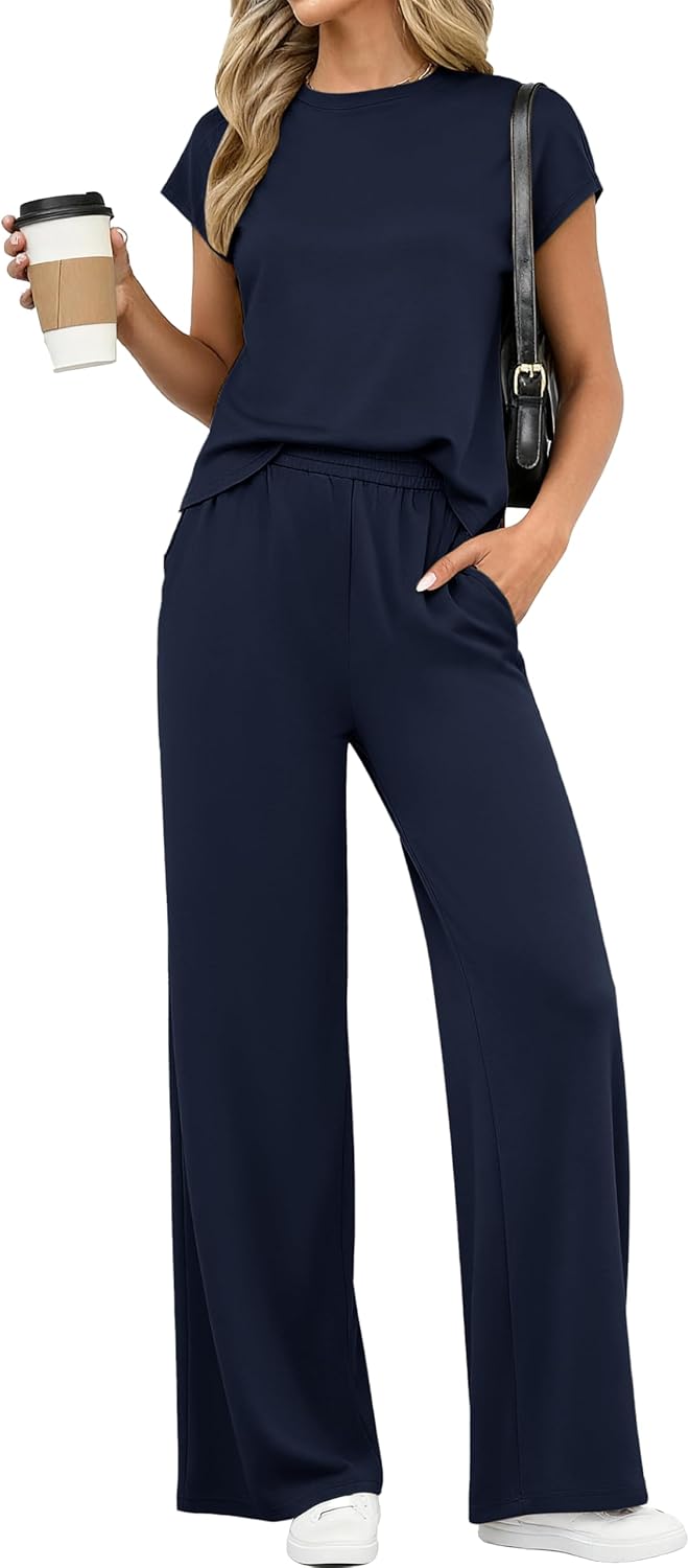 PRETTYGARDEN Womens 2 Piece Outfits Casual Cap Sleeve Lounge Set Summer Tracksuits Matching Sets Beach Fashion Travel Clothes