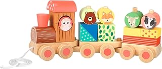 Woodland Animals Wooden Train Pull Along Toy - Push and Pull Stacking Toys for 1 Year Olds and Toddler - Wooden Stacking Blocks with Puzzle Shapes, Early Development Activity Toys by Orange Tree Toys