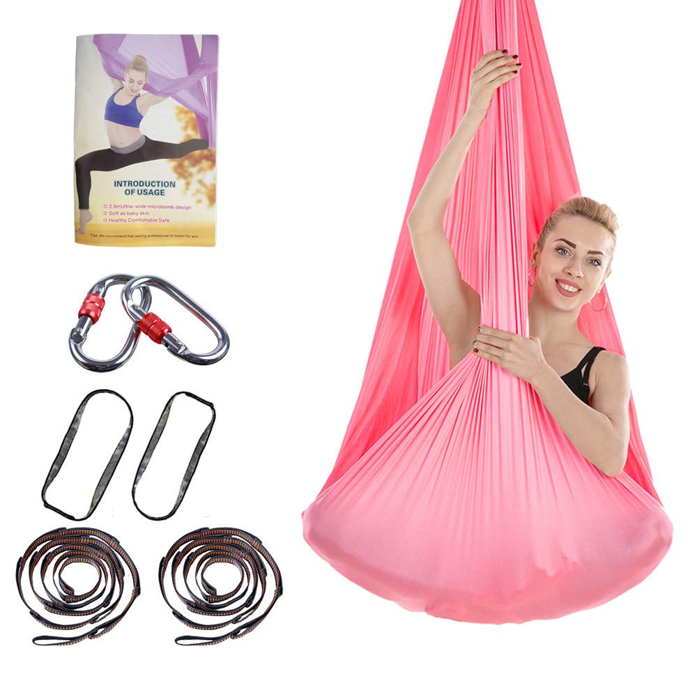 EASY BIG Aerial Yoga Hammock - Premium Aerial Silk Yoga Swing for Antigravity Aerial Fitness, Inversion Exercises, Improved Flexibility & Core Strength (Pink)