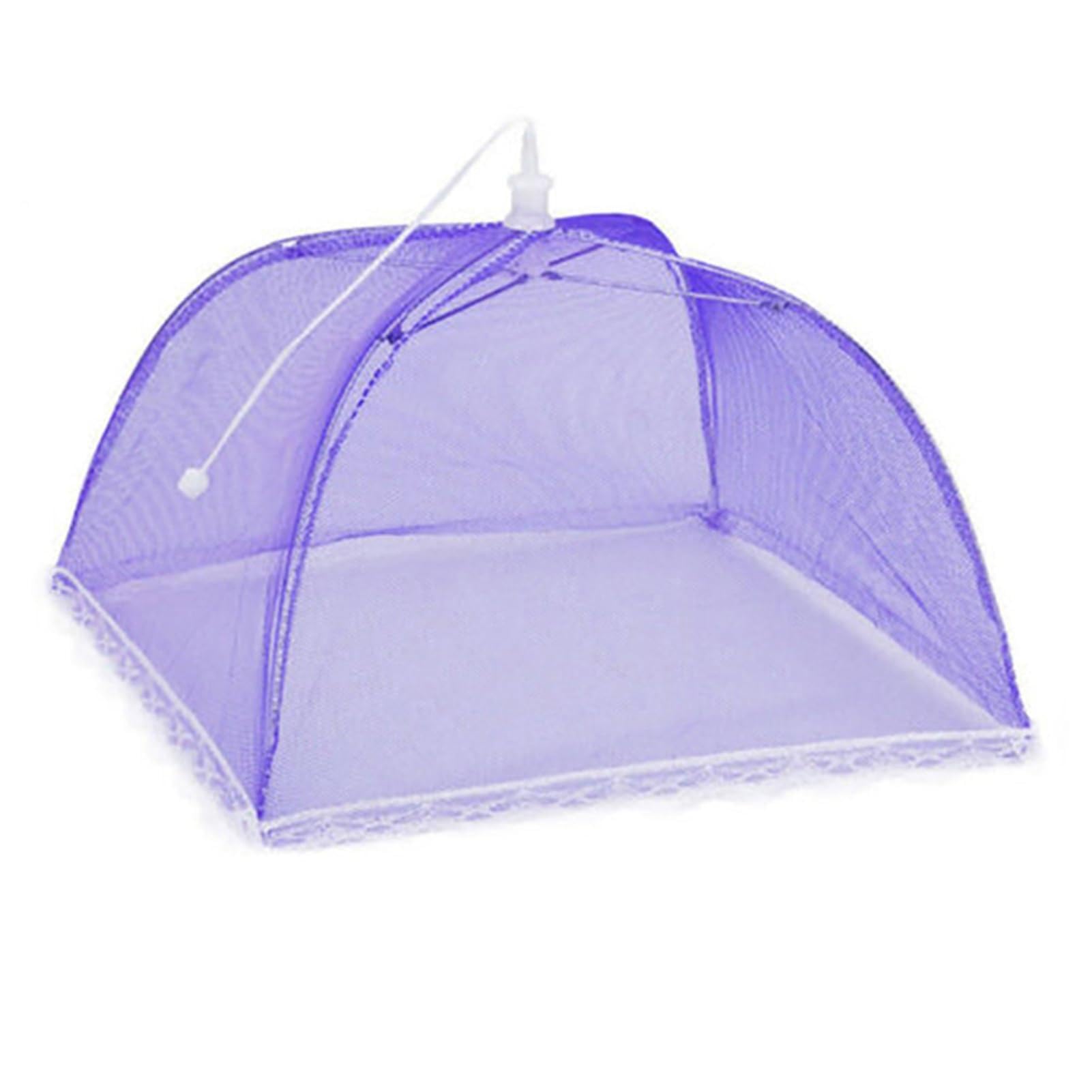 sugerou Foldable Mesh Food Cover for Outside and Kitchen, Large Umbrella Style Dish Net Tent for Picnic BBQ Camping, Fine Reusable Fabric Fly Protectors, 43cm, White Purple 38cm