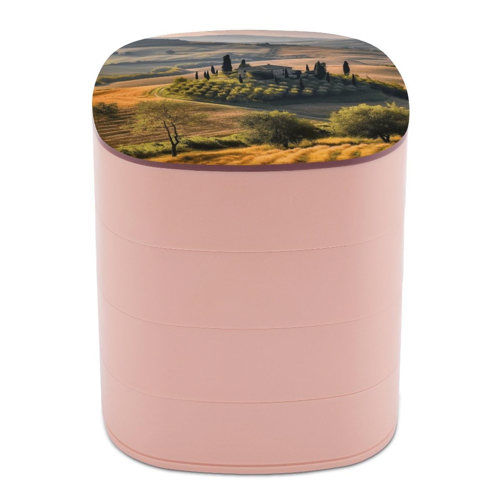 VstaDank Tuscany Landscape Tree Scenery Farm Jewelry Organizer Small Travel Earring Storage Box with Mirror 4-Layer Rotating Travel Jewelry Tray Case with Lid Large Capacity Jewellery Holder Case
