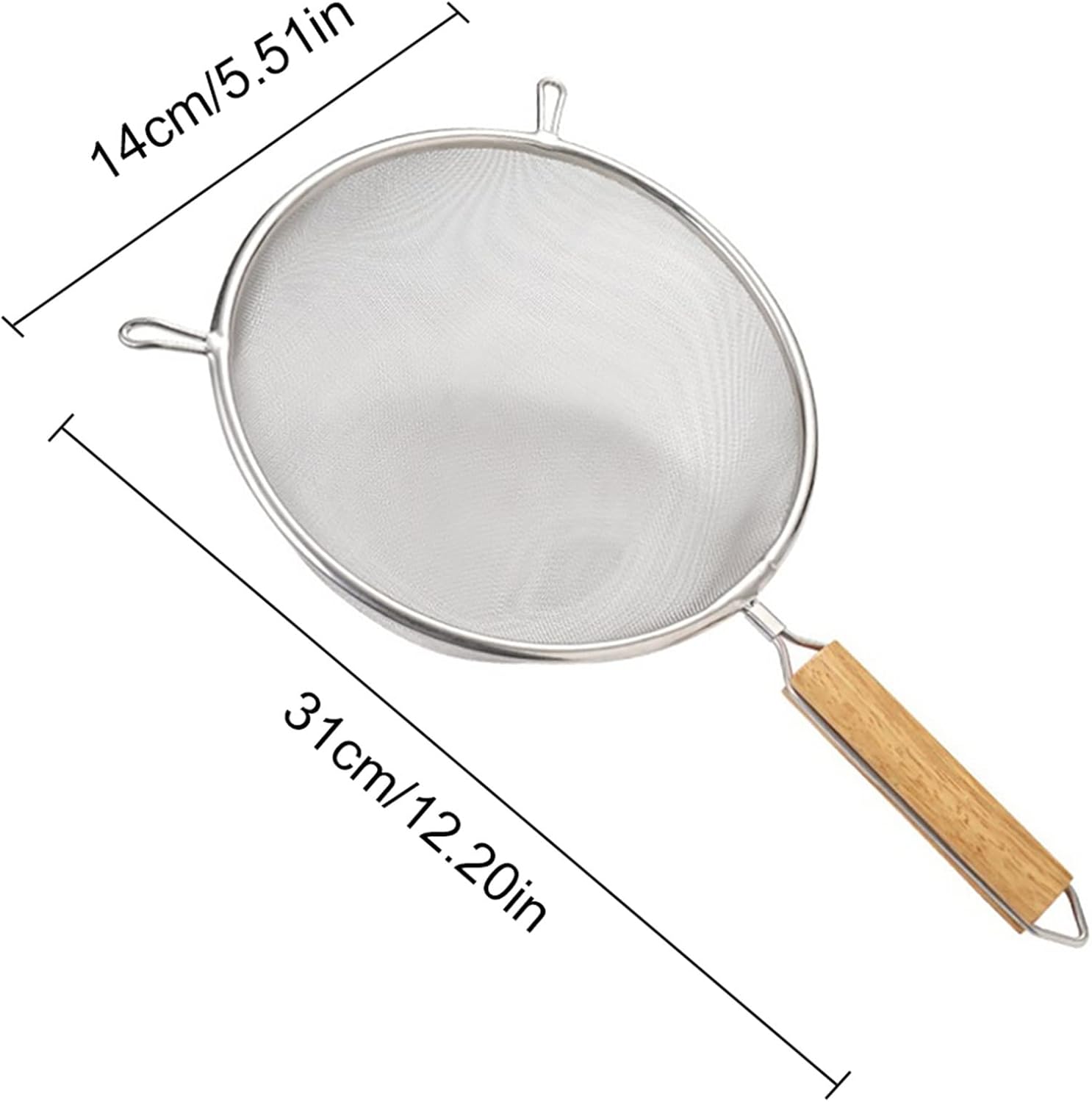 Flour,Sifter Fine Mesh Food Strainer 304 Stainless Steel Colander Sieve with Wooden Handle for Fry Juice Rice Vegetable Fruit Soy-Milk Sieve Sieve