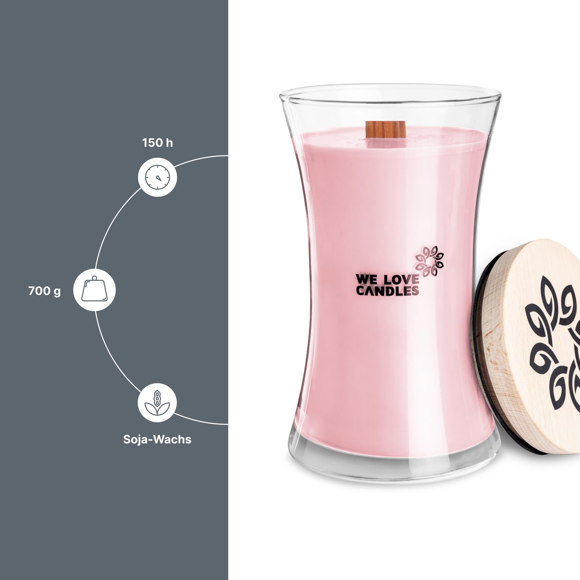 WE LOVE CANDLES Kerze mit Holzdocht - Duftkerzen im Glas mit Deckel - Holzdocht Kerze - Duftkerze Groß - Soja Wachs - Kerze Deko - Kerze im Glas - Duftkerze XXL - Scented Candles 700 g min. 150 St
