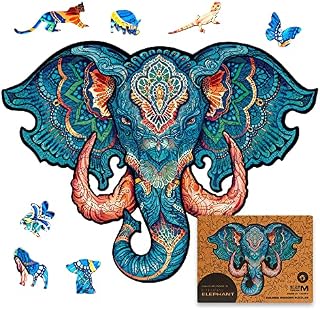 UNIDRAGON Original Wooden Jigsaw Puzzle - Eternal Elephant, 194 pcs, Medium 13"x10", Unique Animal Shaped Puzzle Box, Birthday Gift Idea for Kids, Adults, Girls, Boys, Family Game and Hobby