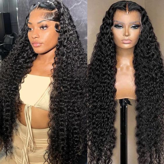 UFHUFH 32inch Deep Wave Lace Front Wigs Human Hair 13x4 Curly Wet and Wavy Human Hair Wig Pre Plucked with Baby Hair HD Transparent Lace Frontal Hair