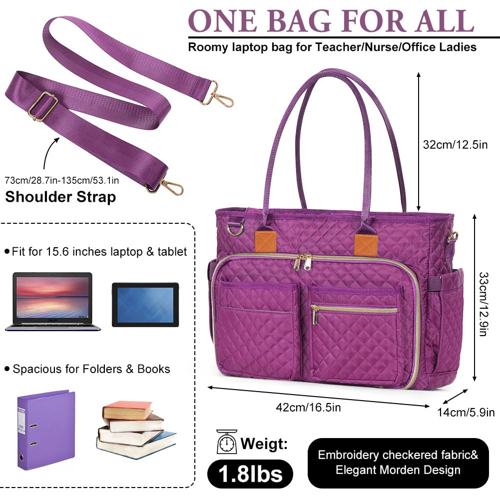 Bolsa de Profesora, Grande Bolso Portatil Mujer, Bolsa para Portátil Mujer con Compartimentos Aislantes, Resistente al Agua para Trabajo Negocios Escuela