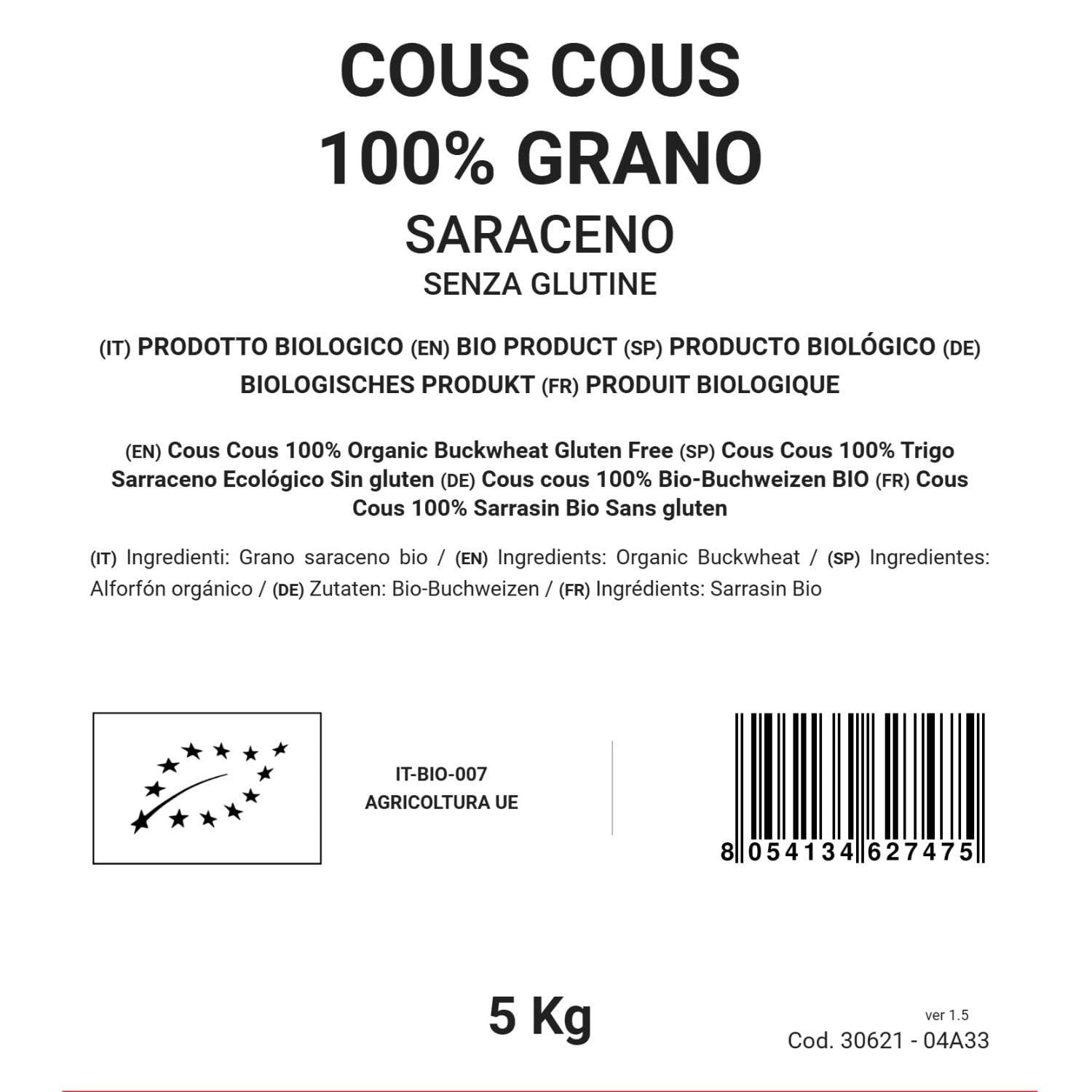 BONGIOVANNI Bontà Naturali Cous Cous 100 % Buchweizen Bio Glutenfrei 5 kg