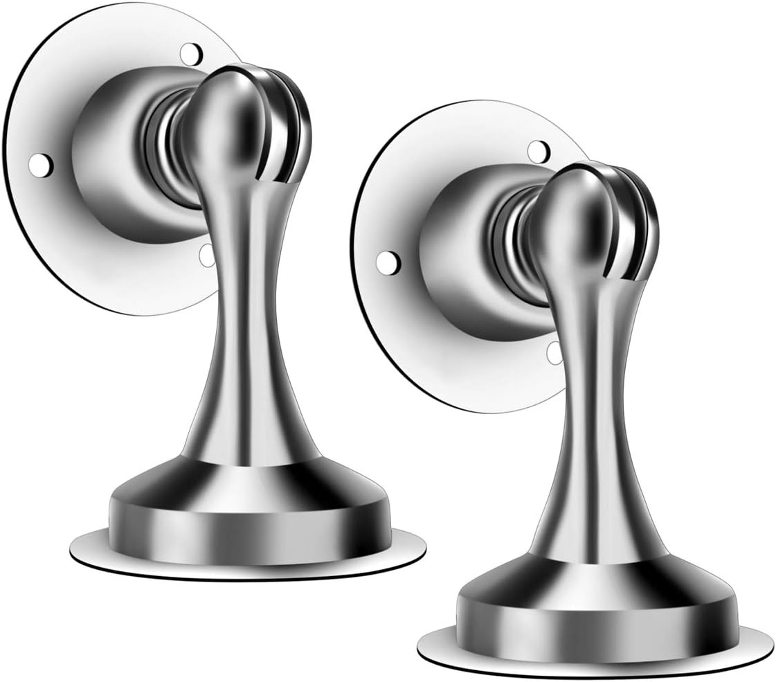 Magnetic Door Stops-Door Stopper-Stainless Steel, Door Holder Doorstop-No Drilling, 3M Double-Sided Adhesive Tape, Screws for Stronger Mount, Hold Your Door Open(2 Pack)