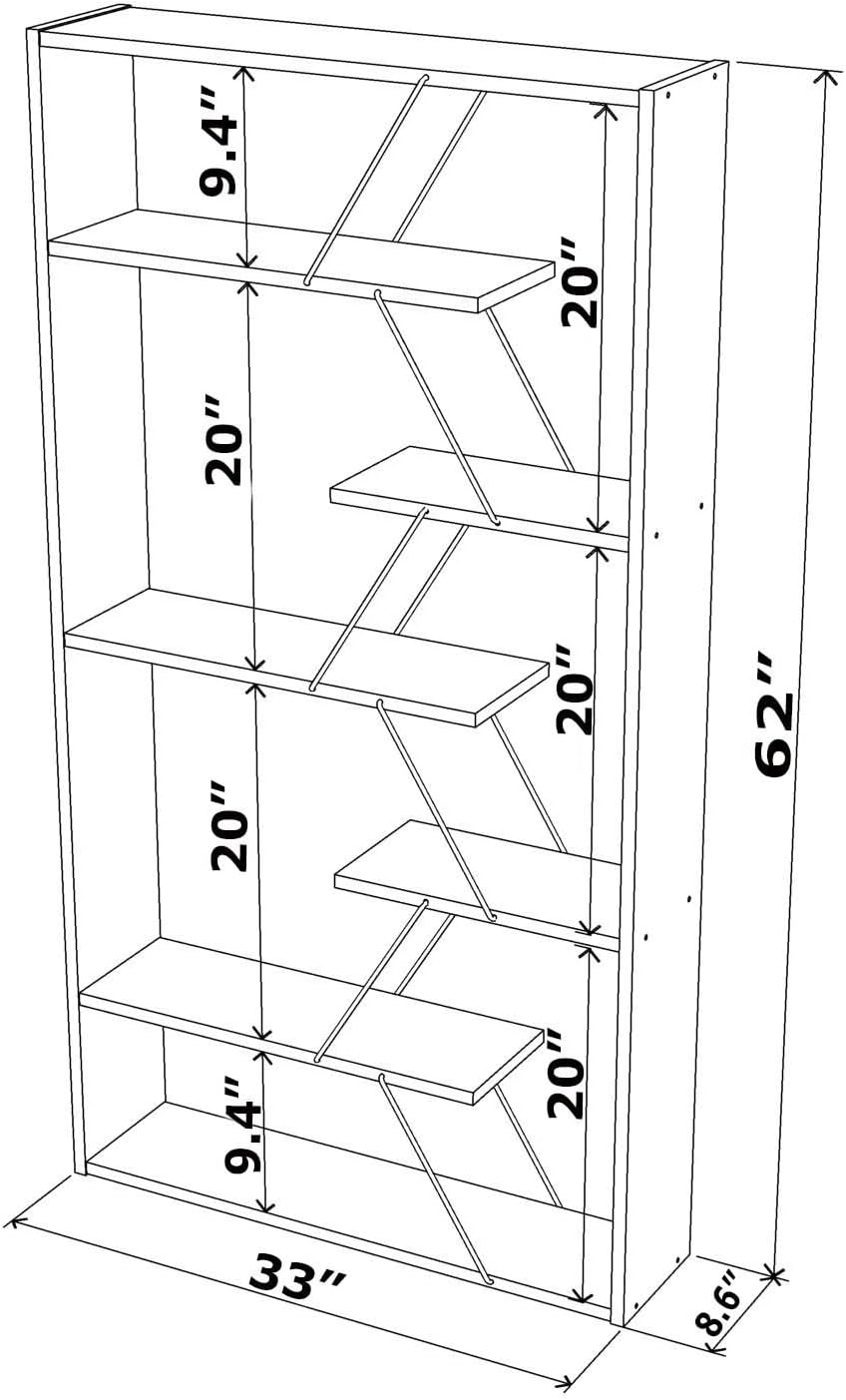 Daesar Wood Frame Etagere Open Back 6 Shelves Bookcase Industrial Bookshelf for Office and Living Room Modern Bookcases Large Bookshelf Organizer, White