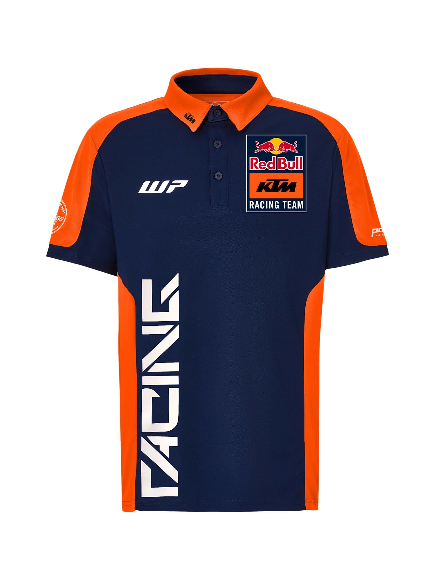 Red Bull - KTM Replica Team Polo KTM Racing Team Logo - Hommes - Taille S - Bleu/Orange - Tissu évacuant l'humidité - Col polo classique