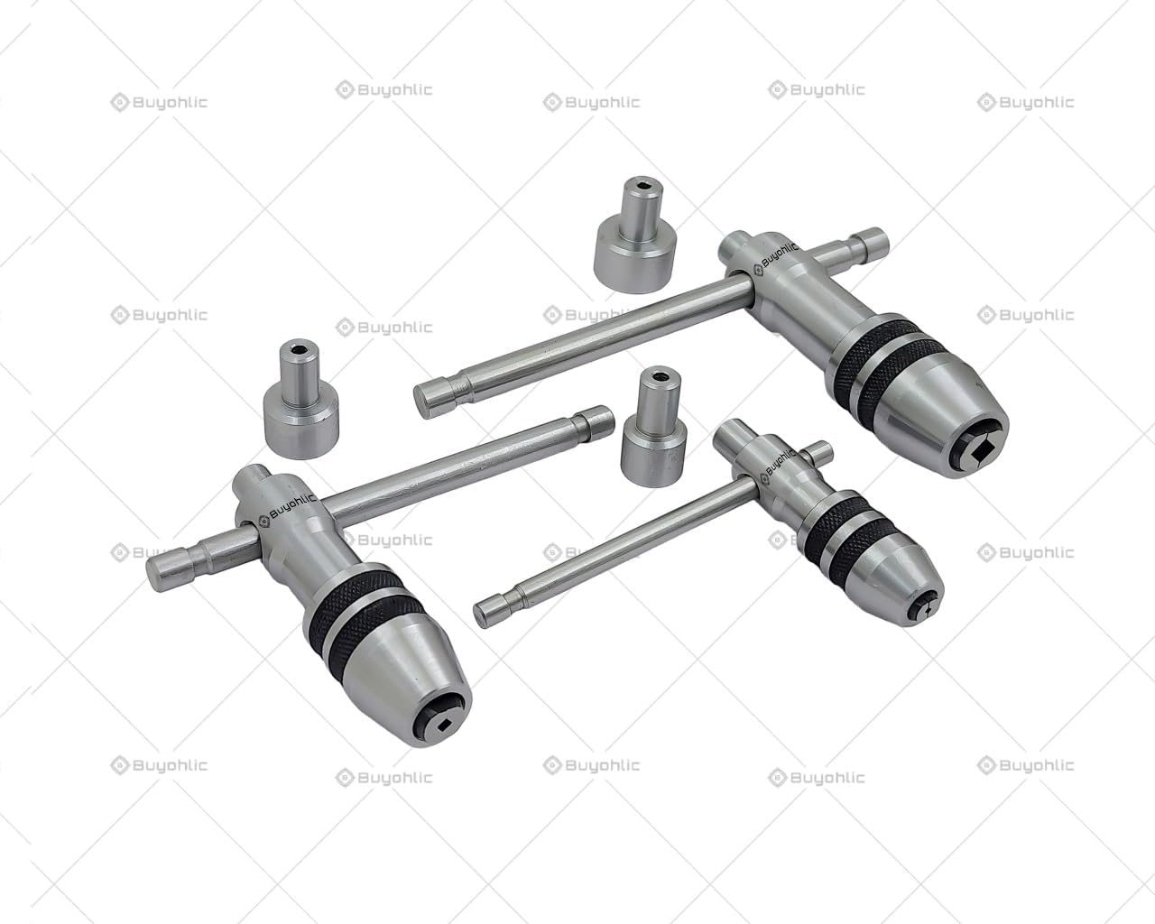 BUYOHLIC Guiding Tap Wrenches with Freely Spinnable Cap -Design with Accurate Runout Control (Set of 3 Pcs) with plastic suitcase