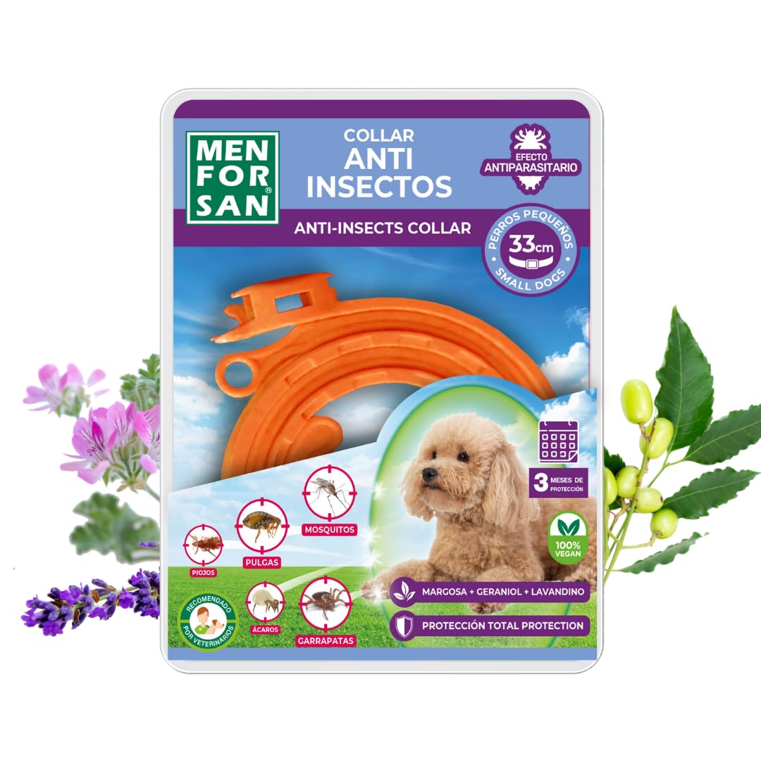 MENFORSAN Collar Anti-Insectos para Perros pequeños, con Margosa, Geraniol y Lavandino, 33 centimetros