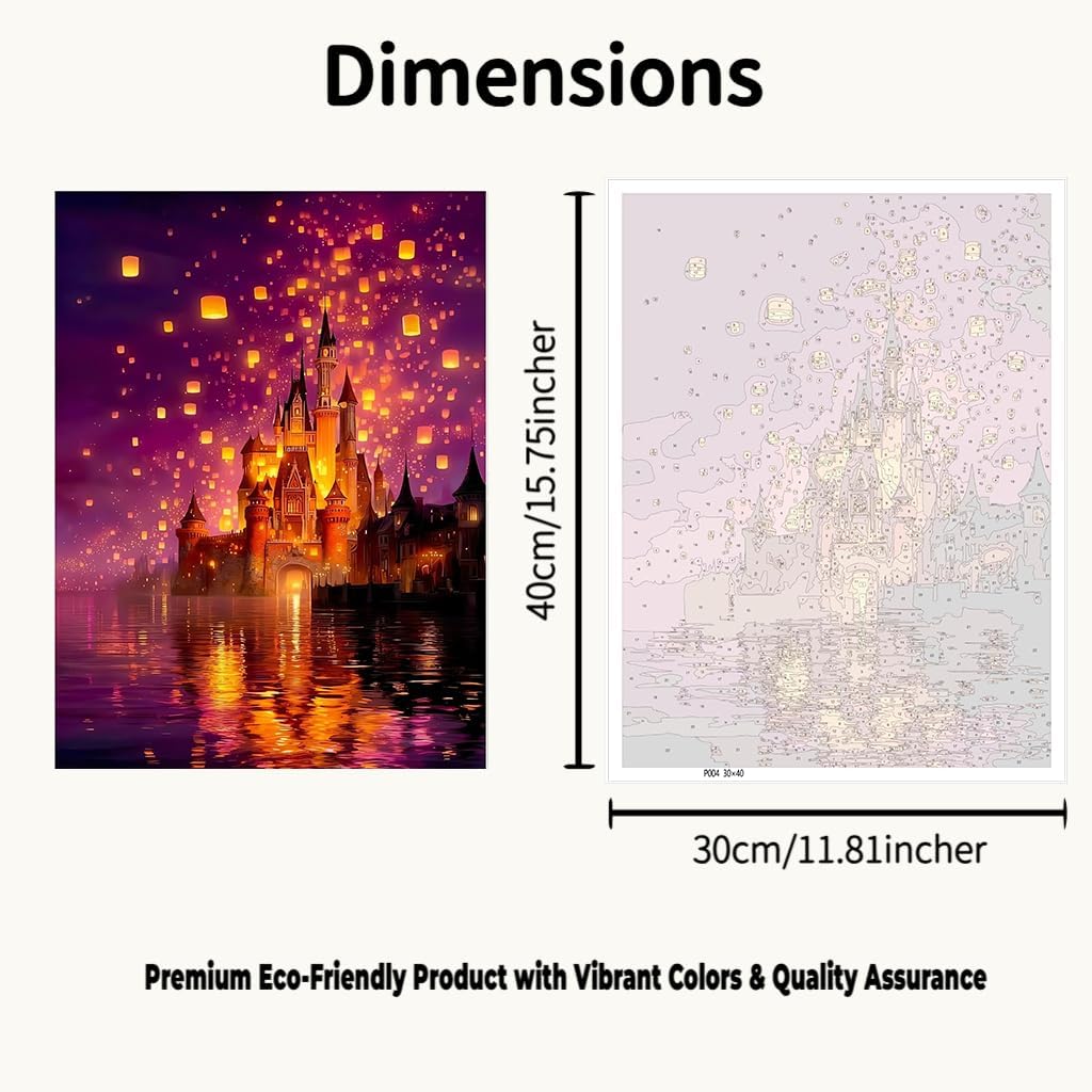 CraftBliss Magical Sky Lantern Castle Paint by Numbers Kit for Adults, 12x16 Inch Frameless DIY Oil Painting, Fantasy Castle Digital Canvas Art Craft for Beginners, Home Wall Decor Gift for Art Lovers