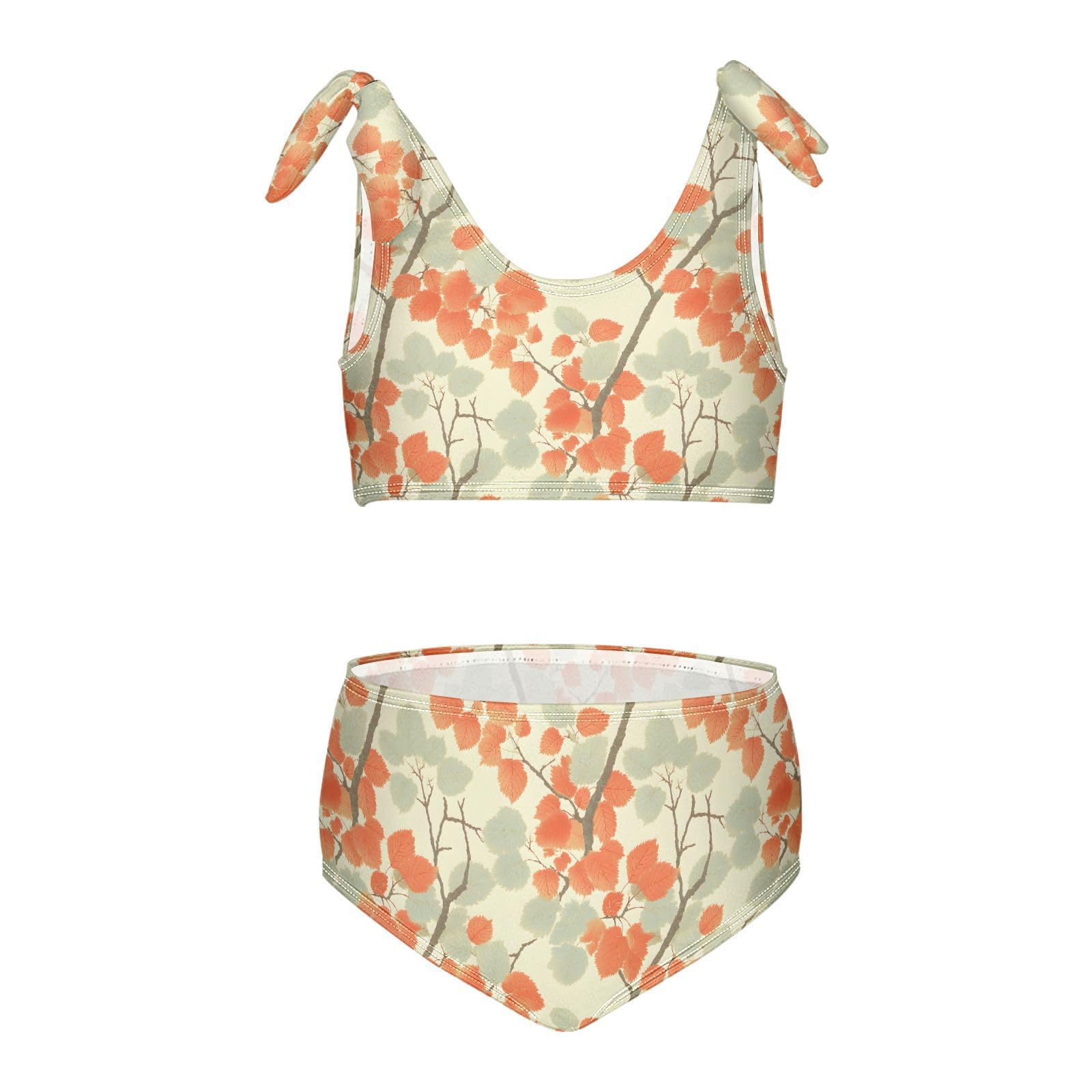 Leaves Pattern Girls Two Piece Tankini Swimsuits Summer Bathing Suit Beach Swimwear Set, 9-10T