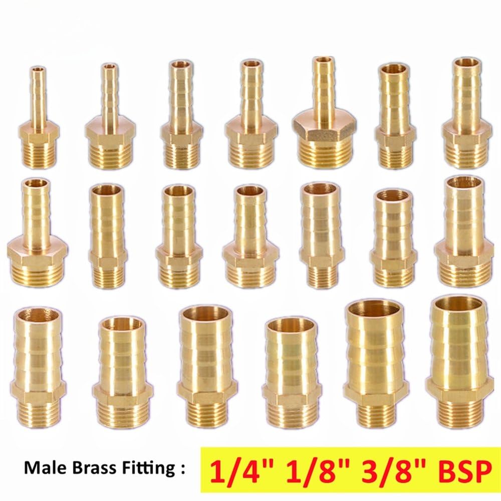 Raccordo per tubo in ottone 6/8/10/12/14/16mm con attacco a barb per tubo flessibile, connettore maschio BSP da 1/8" 3/8" 1/4", giunto in rame