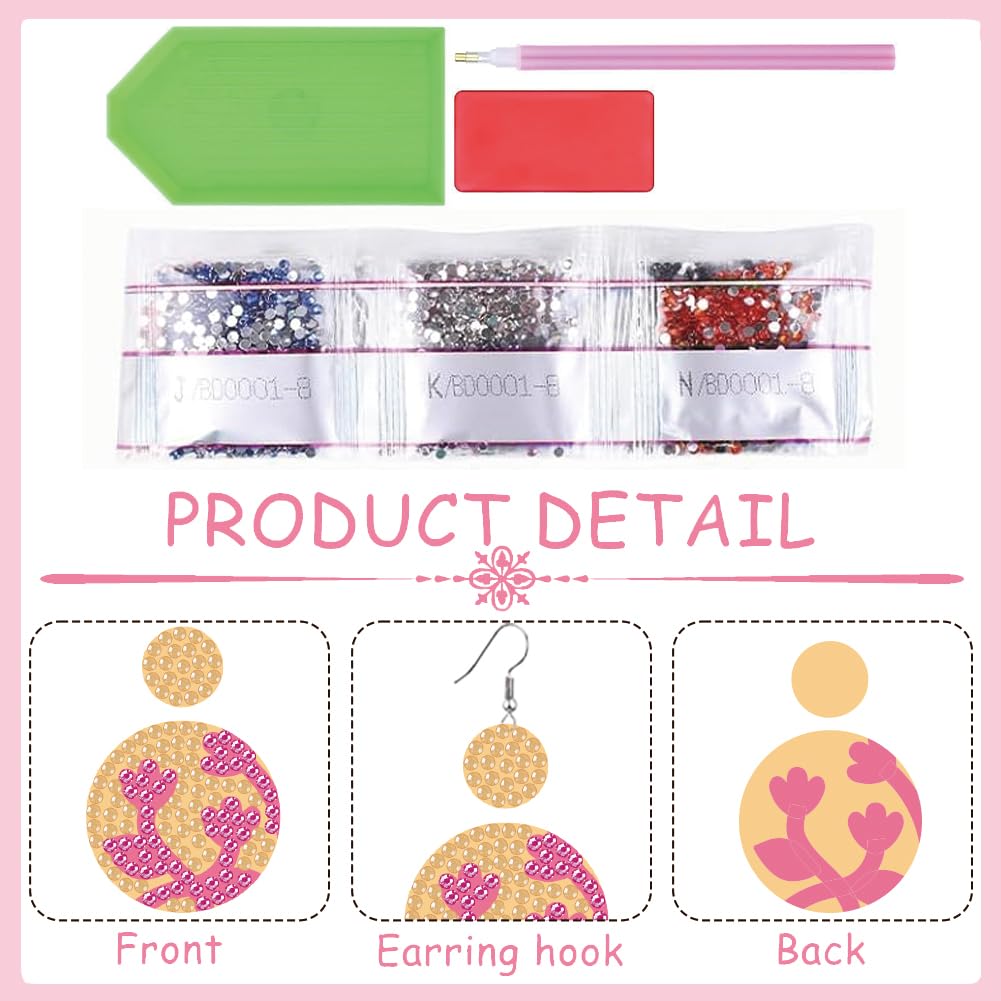 beinkmake 12 Paar Boho-Pflanzen-Diamant-Ohrringe, 5D-Ohrring-Bastelset, Blattblumen-Schmuck, DIY-Diamantkunst-Ohrring-Set für Erwachsene, Kunsthandwerk, einzigartige handgefertigte Geschenke