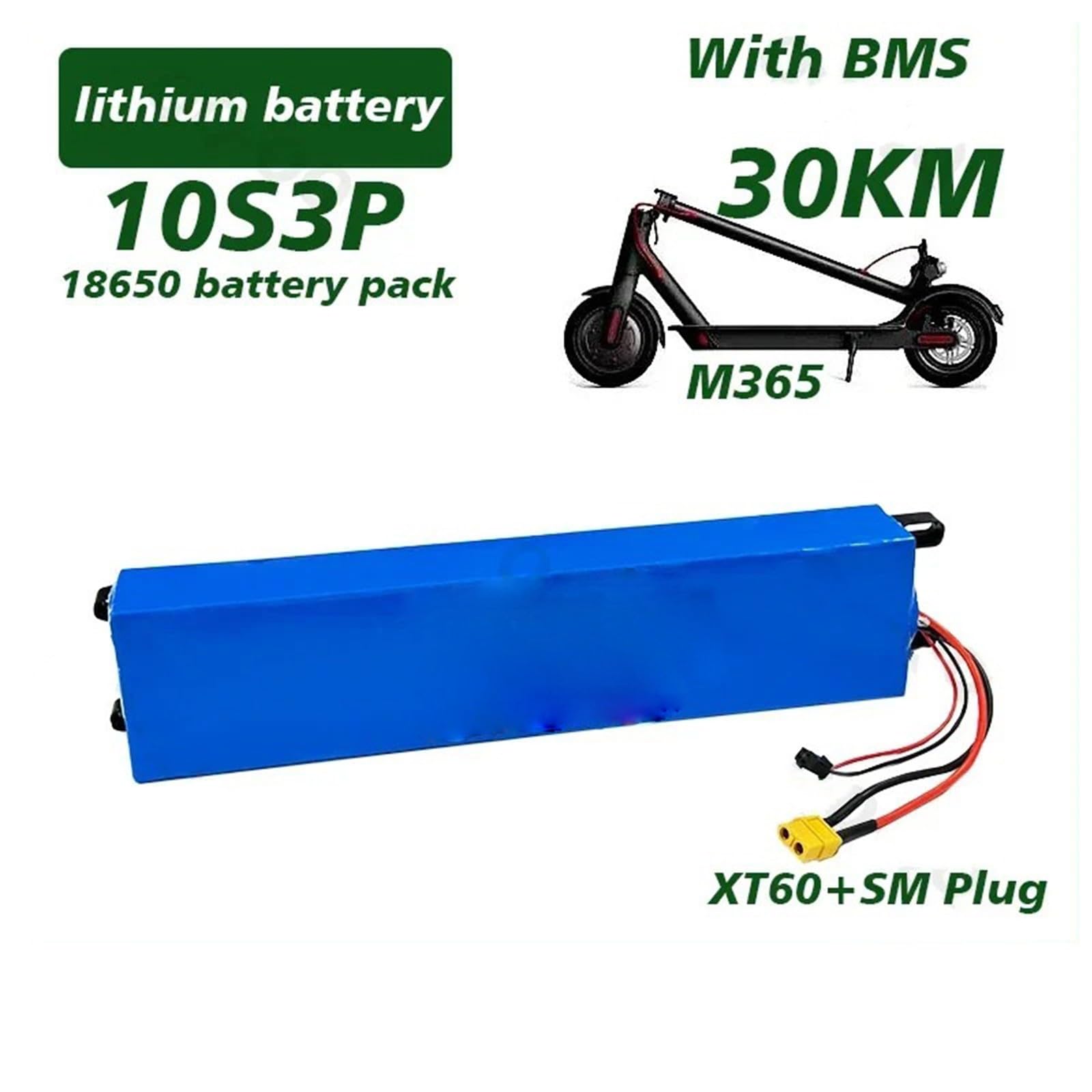 Batteria Ricaricabile 36V 100Ah Li-Ion 10S3P Con Spina XT60-SM E Caricabatterie