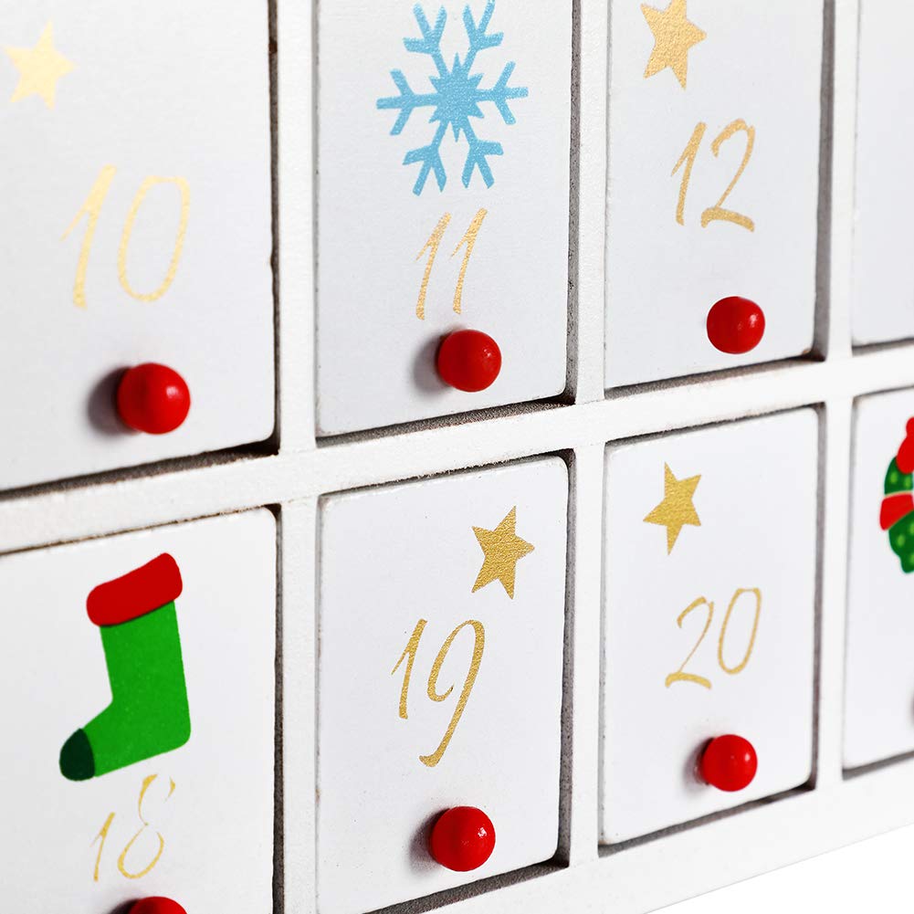 BAKAJI Calendario dell' Avvento di Natale in Legno con 24 Cassetti Numerati per Sorpresa Decorazioni Addobbi Natalizi Casa (Trenino Babbo Natale)